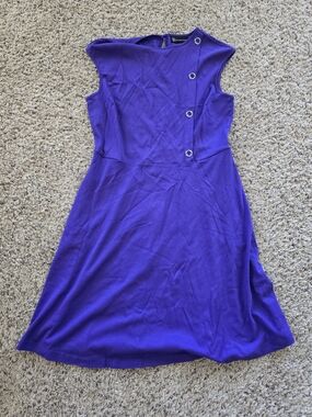New York & Company Sleeveless Purple Midi Dress with Grommet Buttons L Tall